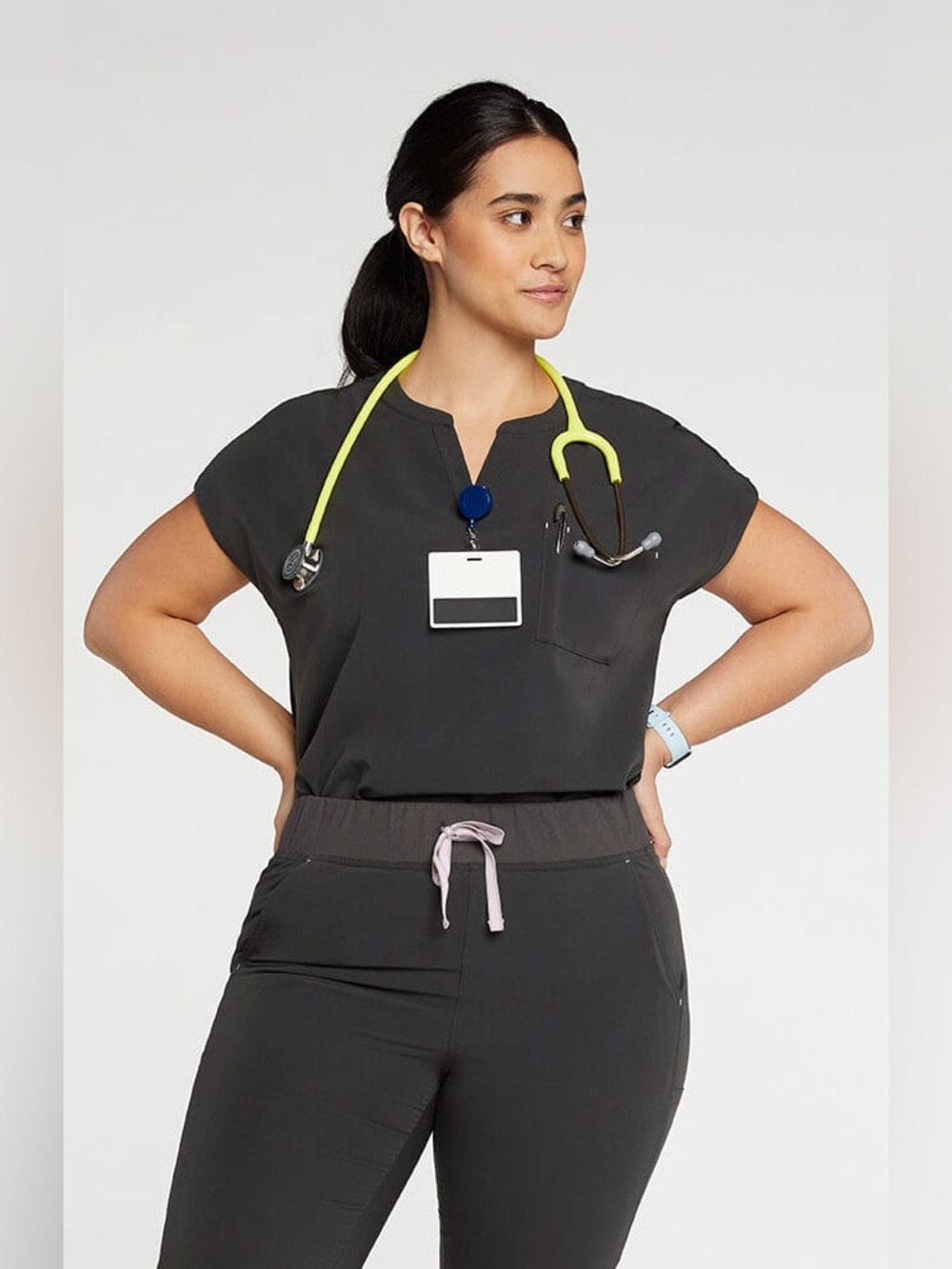 NWT Dolan Mission 2-Pocket CORE Scrub Top, Charcoal, Size S